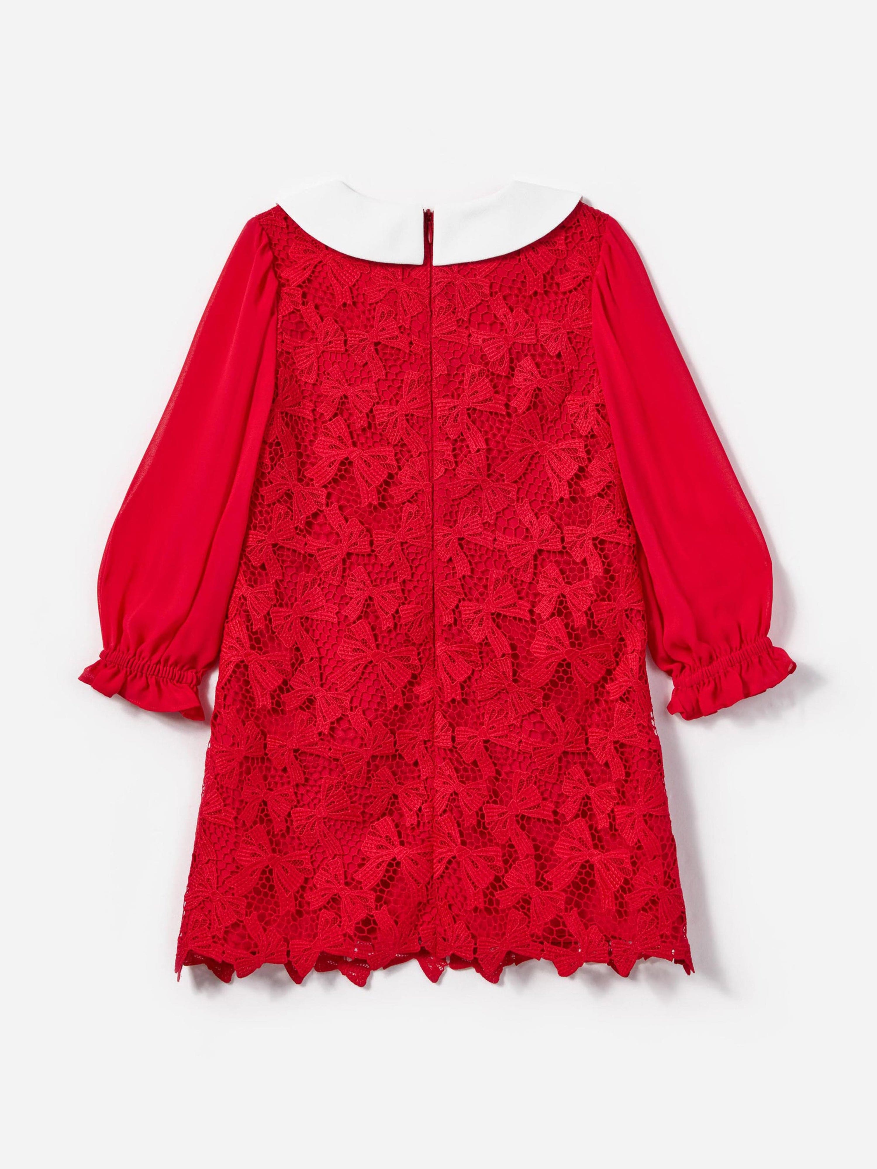 Self Portrait Girls Bow Lace Dress in Red