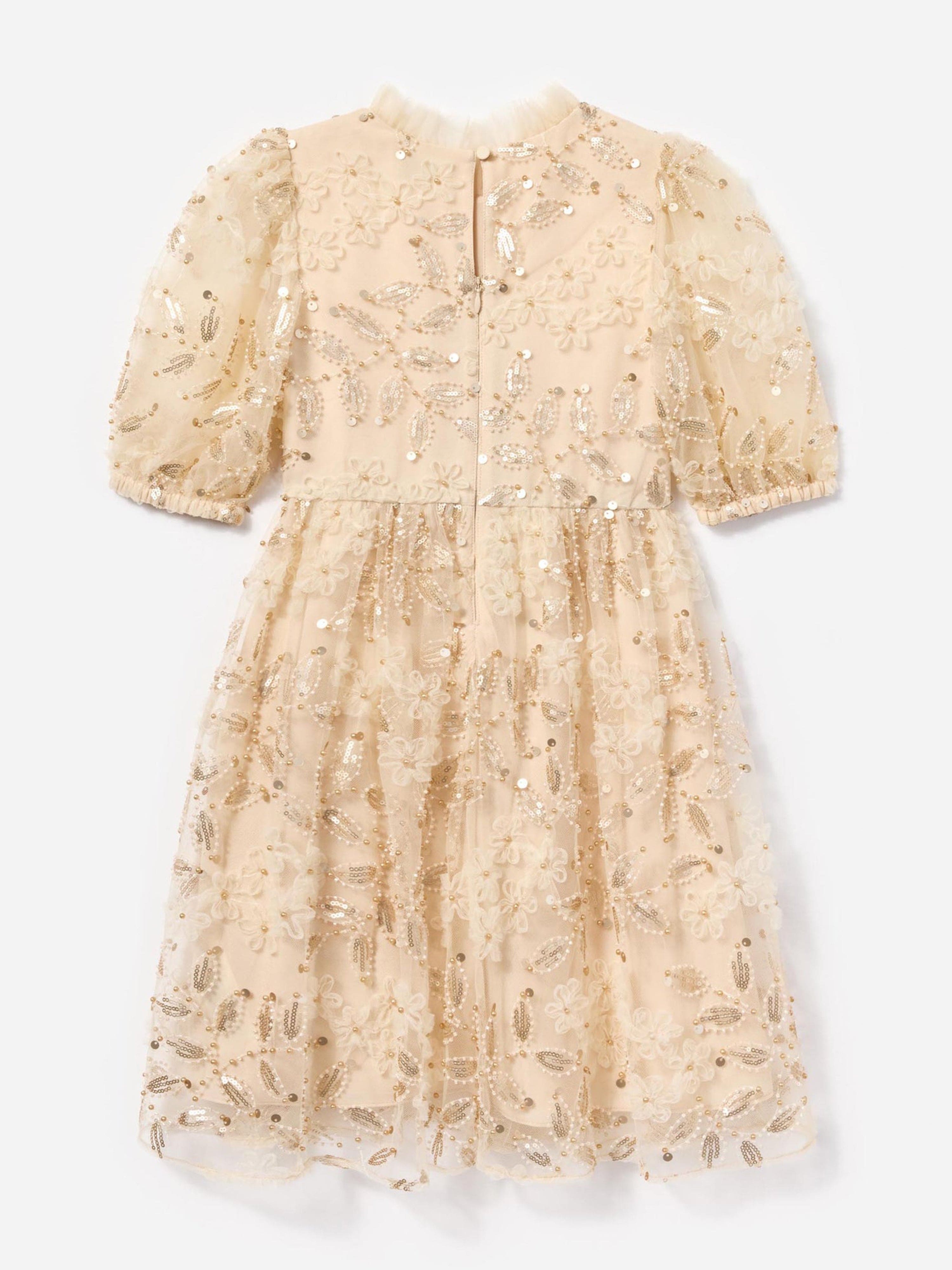 Self Portrait Girls Sequin Tulle Dress in Ivory | Childsplay Clothing Self Portrait Girls Sequin Tulle Dress in Ivory | Childsplay Clothing