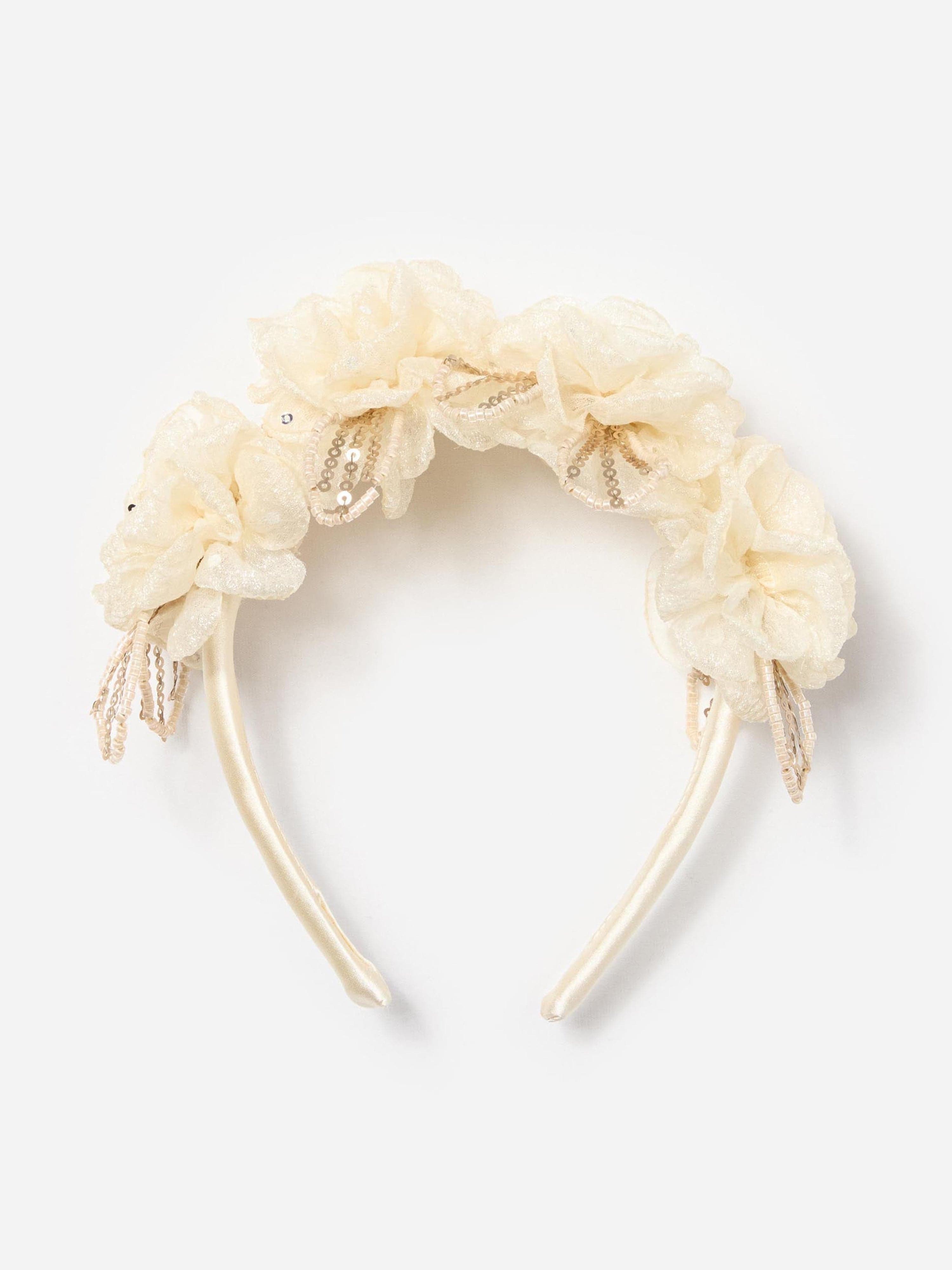 Self Portrait Girls Sequin Tulle Headband in Ivory