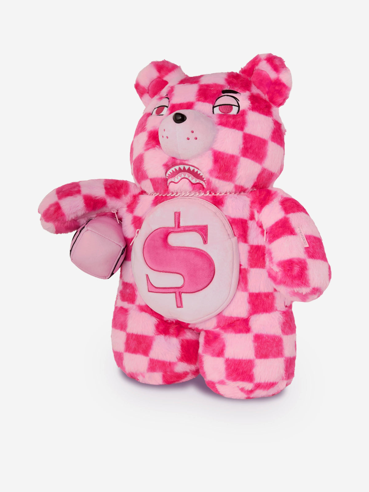 Sprayground Girls Fur Check Money Bear Backpack in Pink 