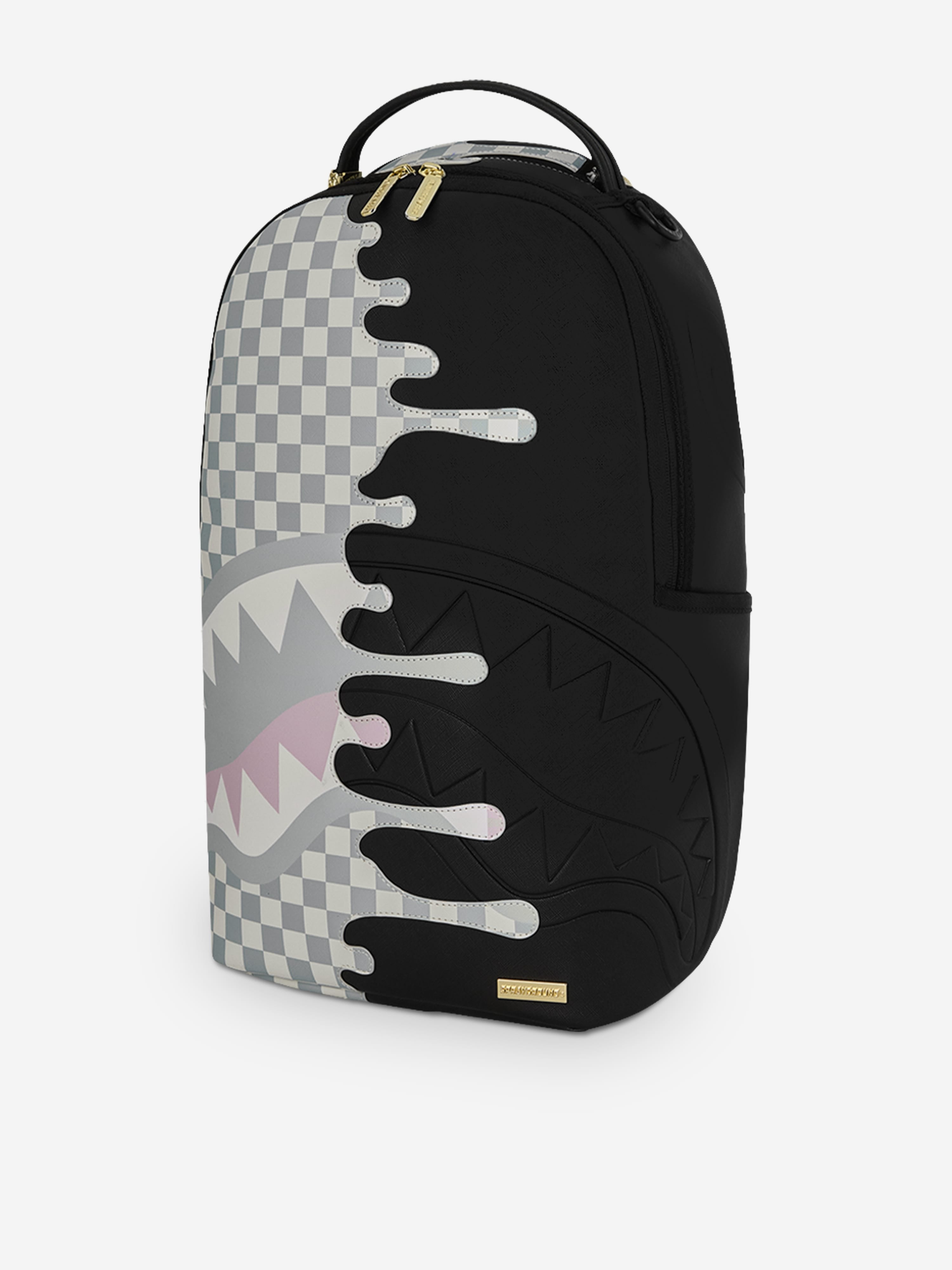 Sprayground Kids Cream Check Side Drip Backpack in Black (45cm