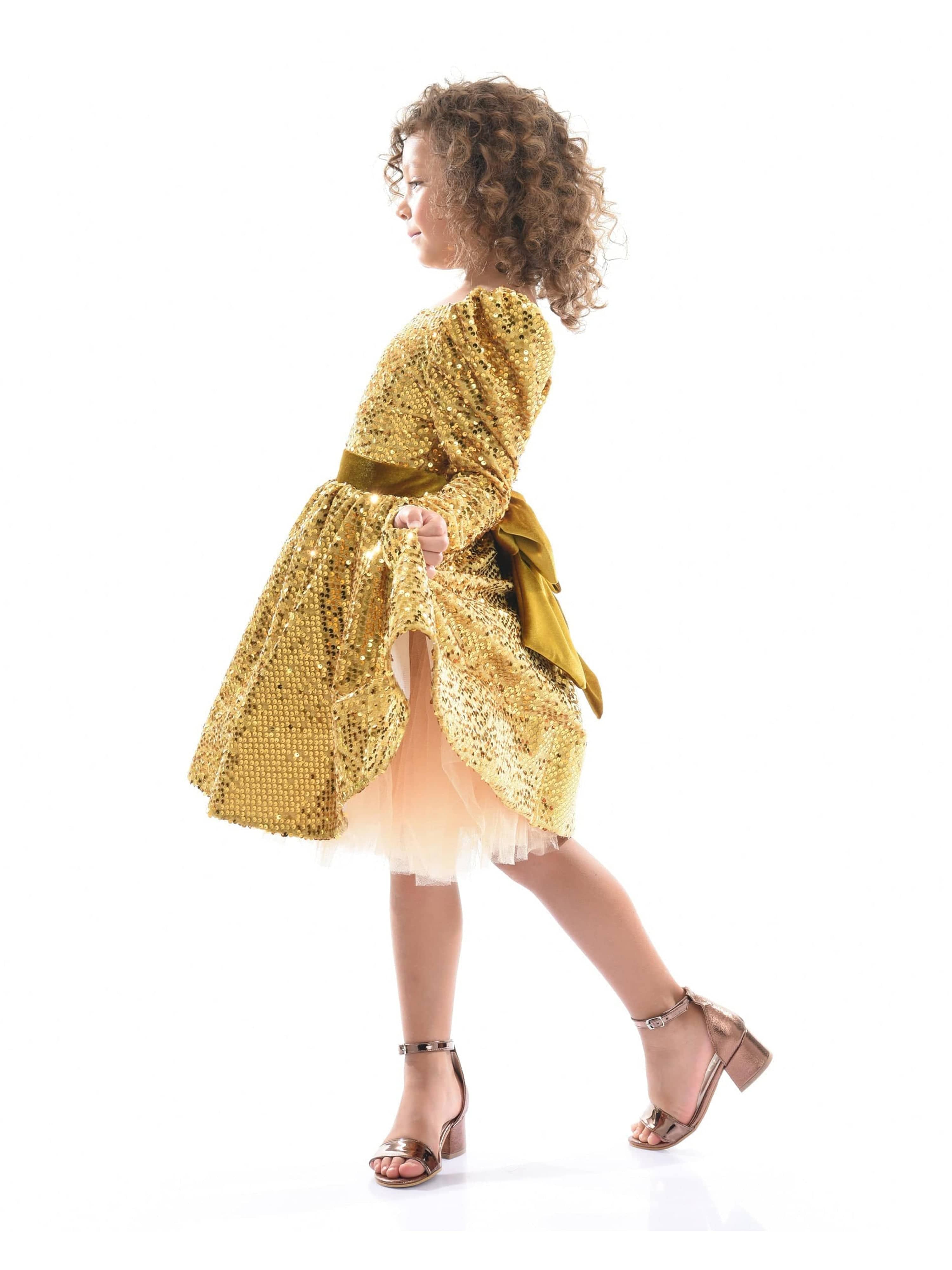 Gold Merribrook Sequin Bow Dress
