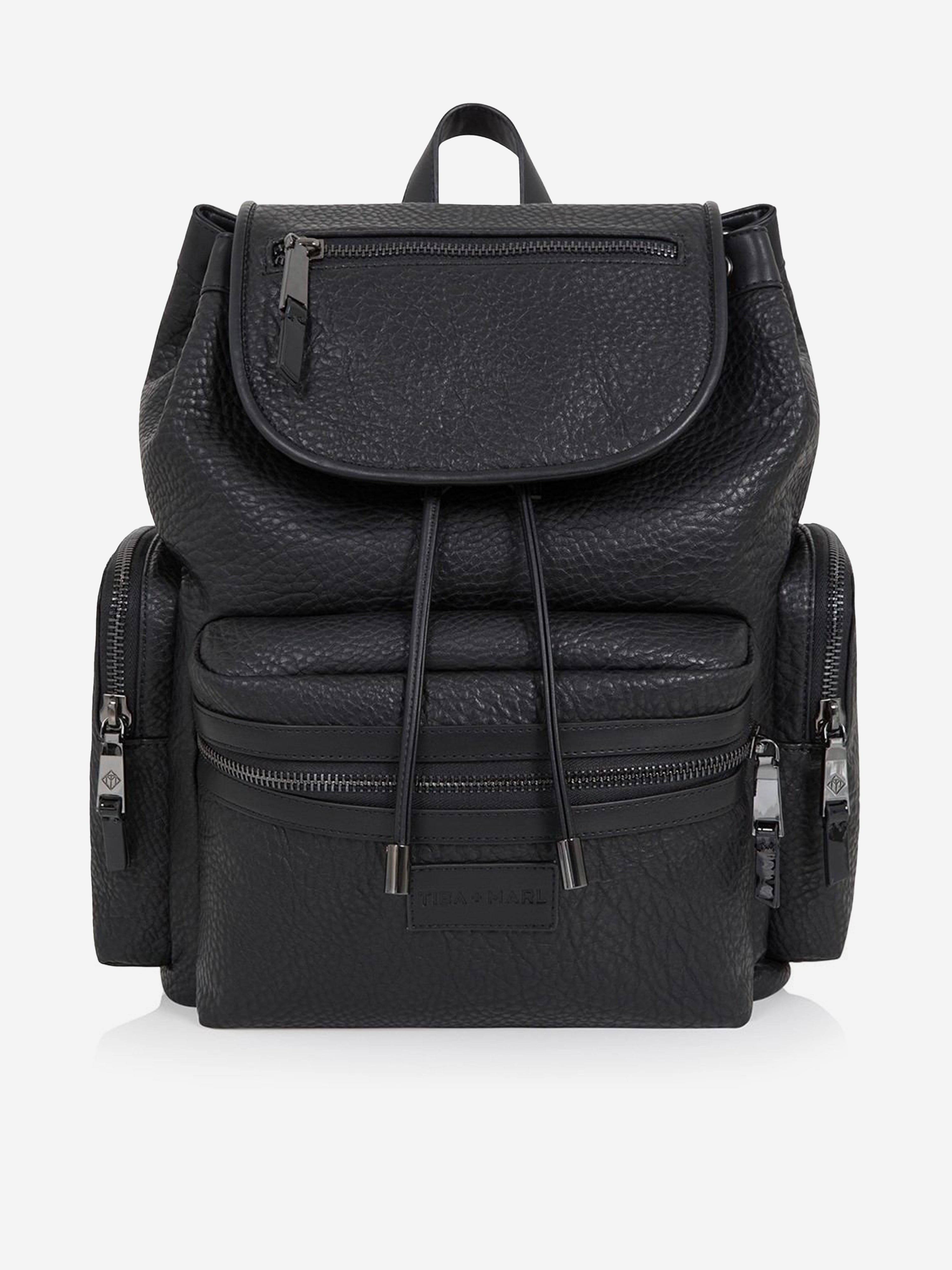 black leather changing backpack Tiba + Marl Baby Kaspar Baby Changing Backpack in Black (34cm)
