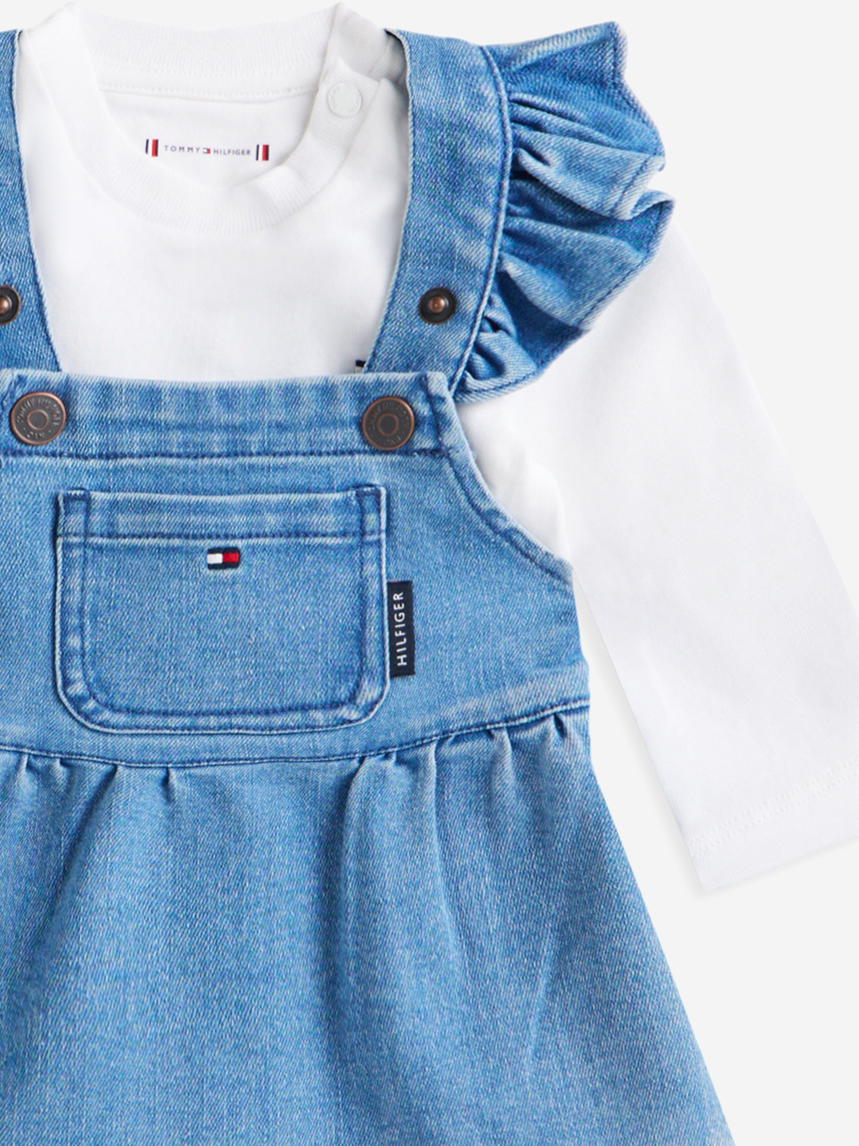 Tommy Hilfiger Baby Girls Denim Dungree Dress Set in Blue