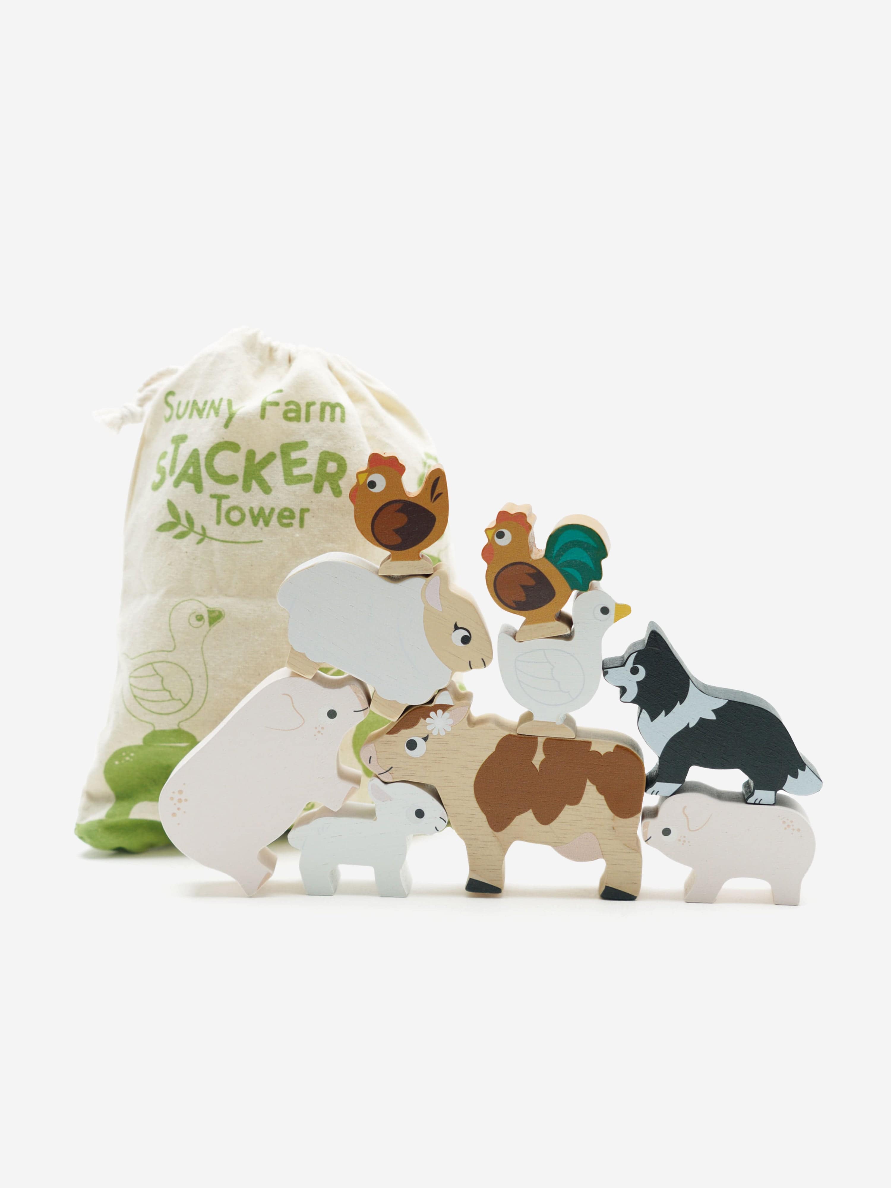 Le Toy Van Farmyard Stacking Animals & Bag-10 Piece (W:7 x D:2 x H:6cm ...