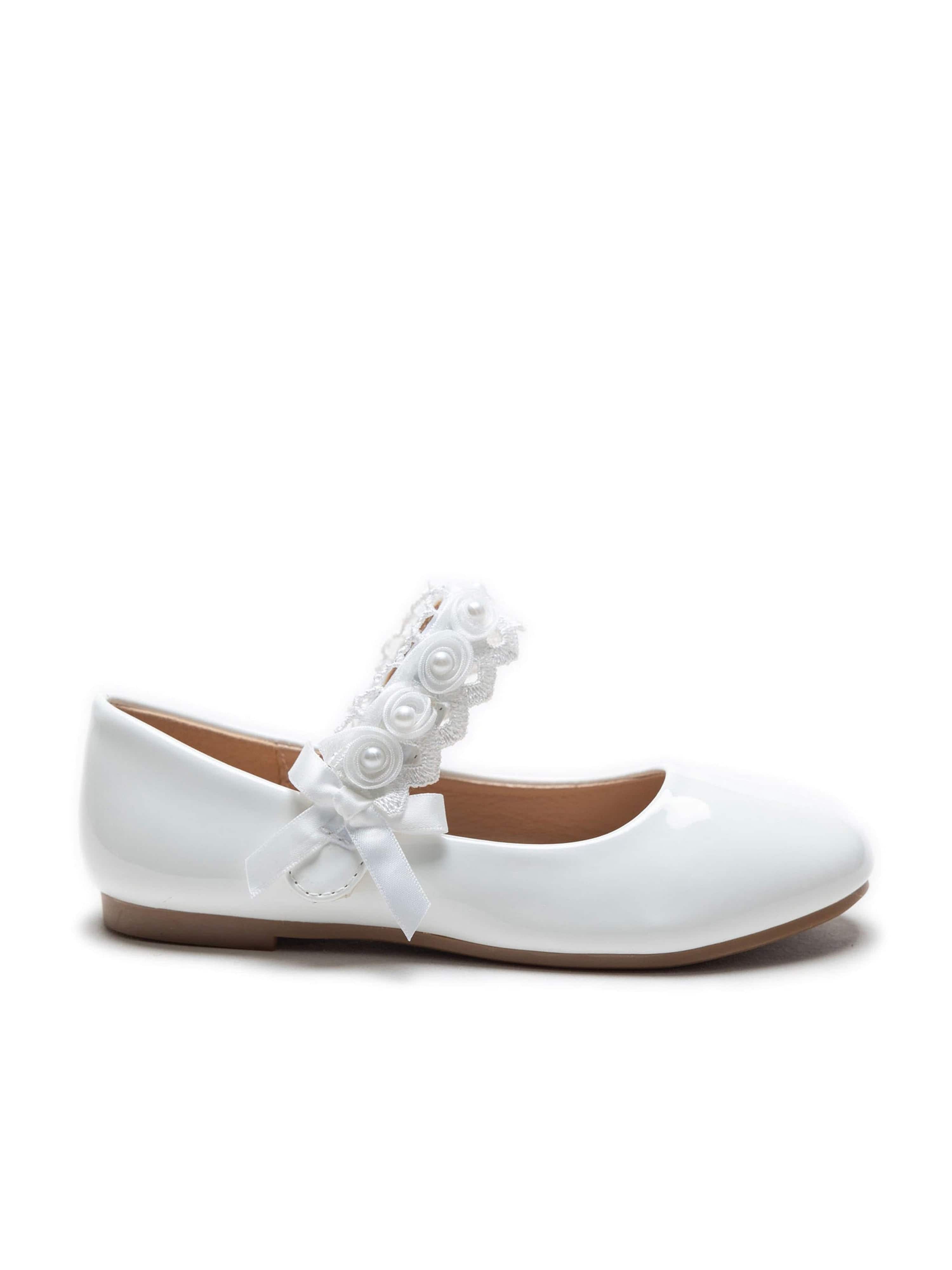 White Patent Rose Pearl Doily Flats