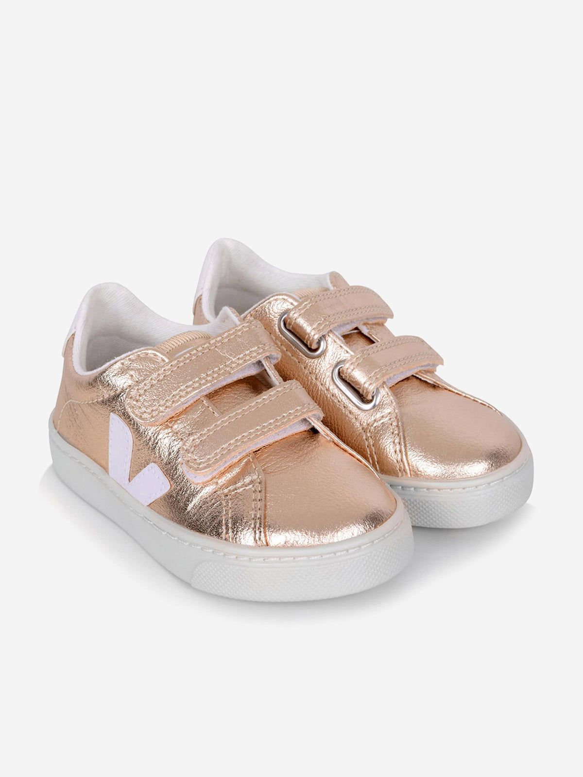 Veja Girls Small Esplar Velcro Trainers in Gold | Childsplay  New Veja Toddler  Small Esplar Mid ChromeFree Leather Sneakers main image 0