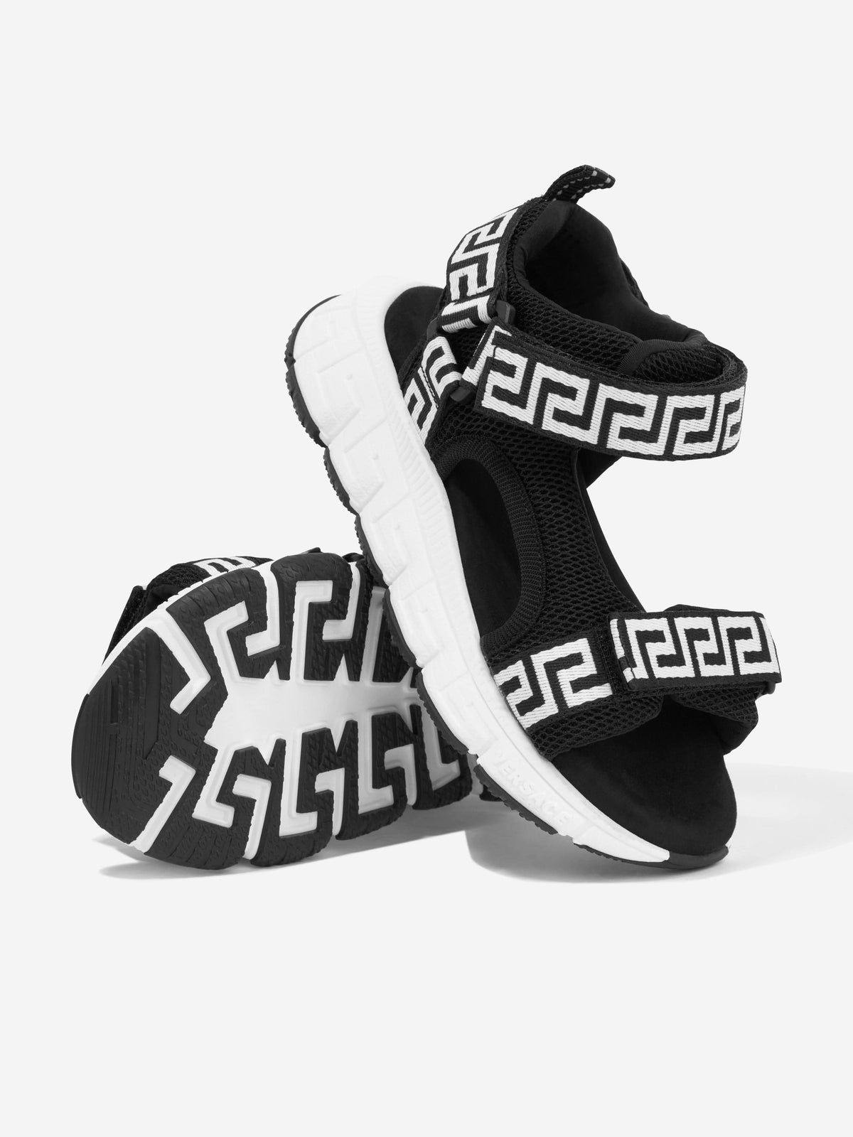 Versace Black & White Greek Key Cross-Strap Sandals Versace Kids Greca Strap Sandals in Black | Childsplay Clothing main image 3