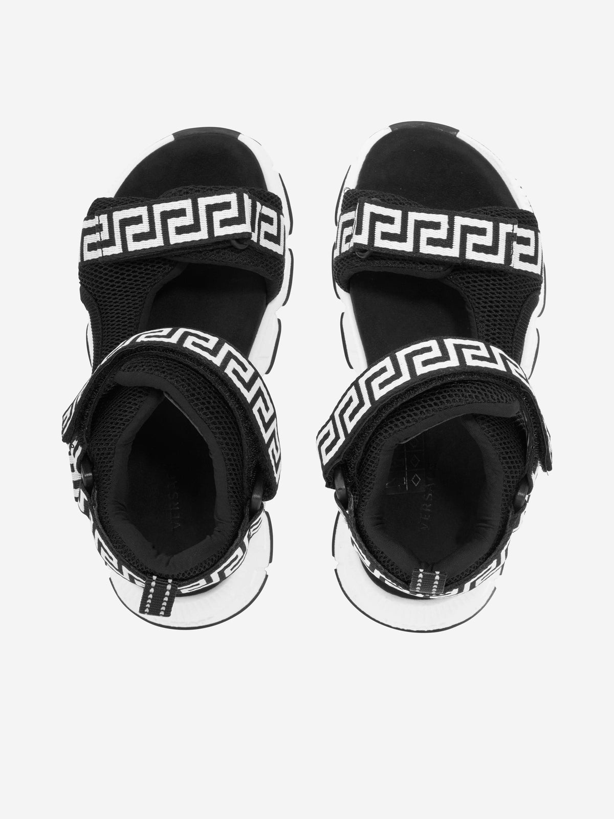 VERSACE BLACK NASTRO GRECA CROSS STRAP SANDALS US 14 SPB JA-367275 Versace Kids Greca Strap Sandals in Black | Childsplay Clothing main image 4