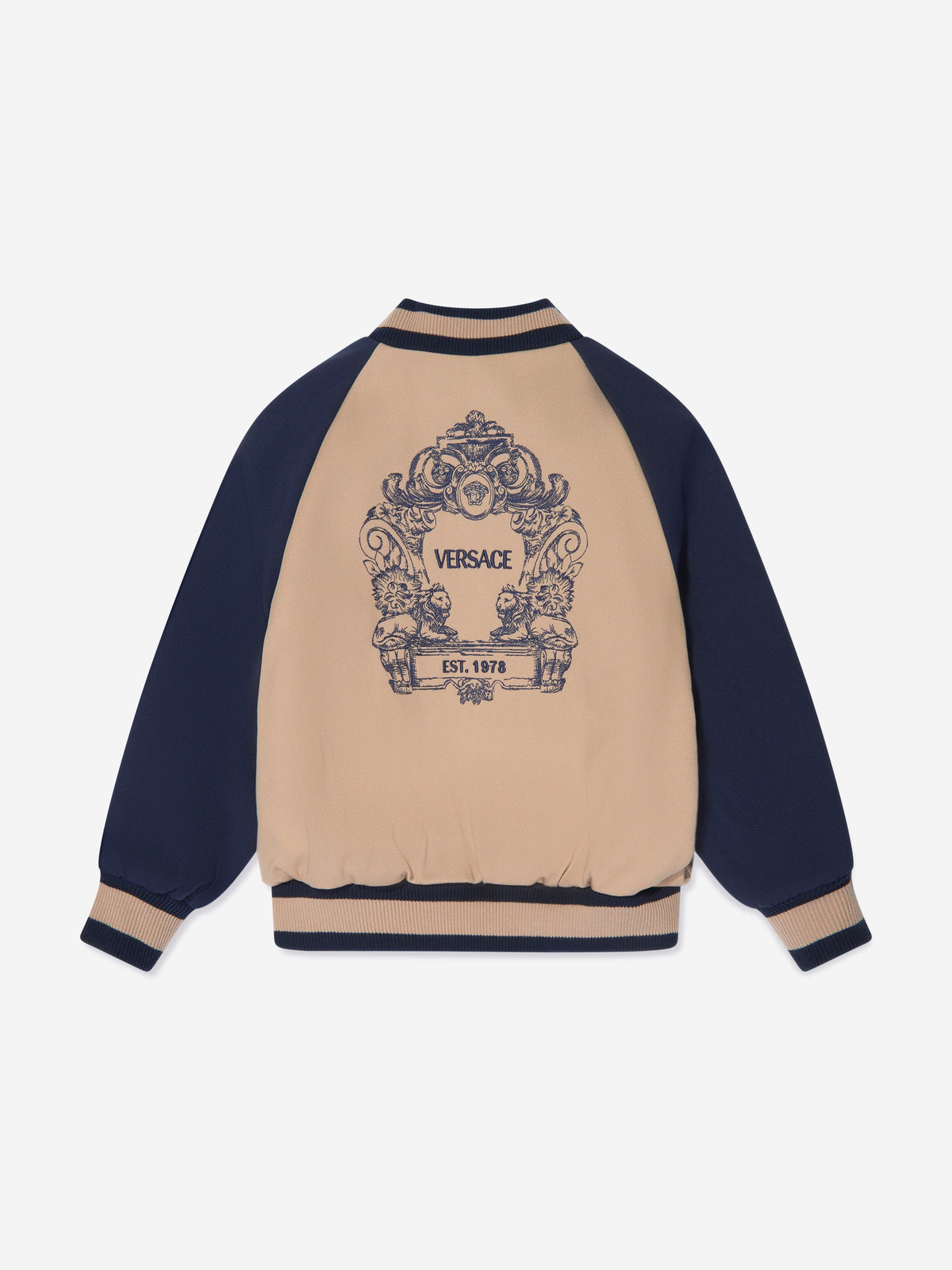 Versace Boys Embroidered Logo Bomber Jacket in Beige | Childsplay 