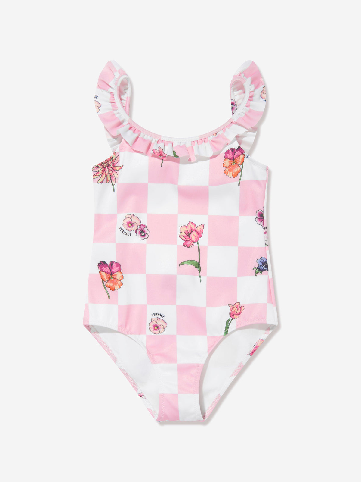 Versace Girls Damier Flowers Swimsuit in Pink | Childsplay Clothing