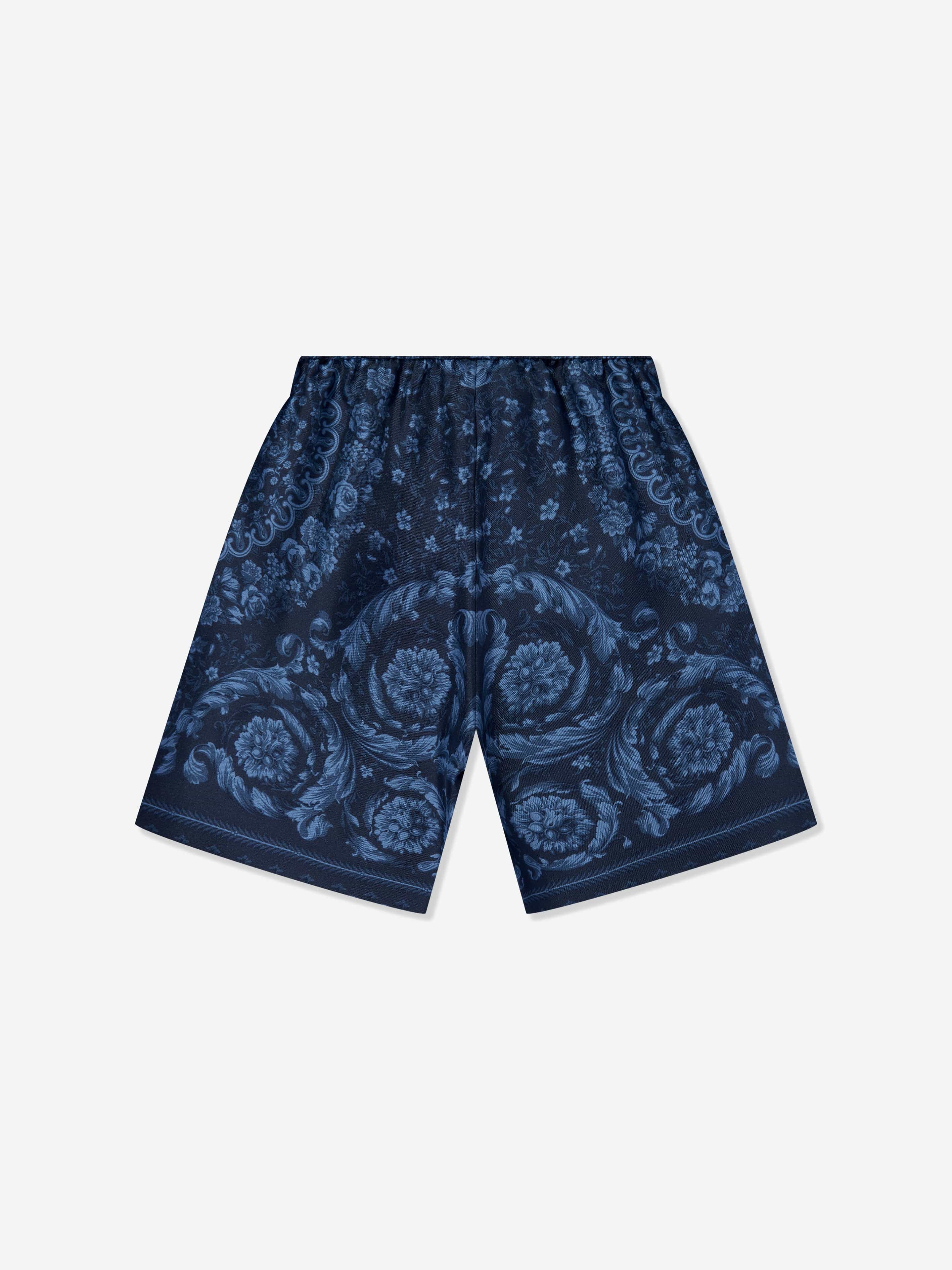 Versace Boys Silk Barocco Shorts in Navy | Childsplay Clothing
