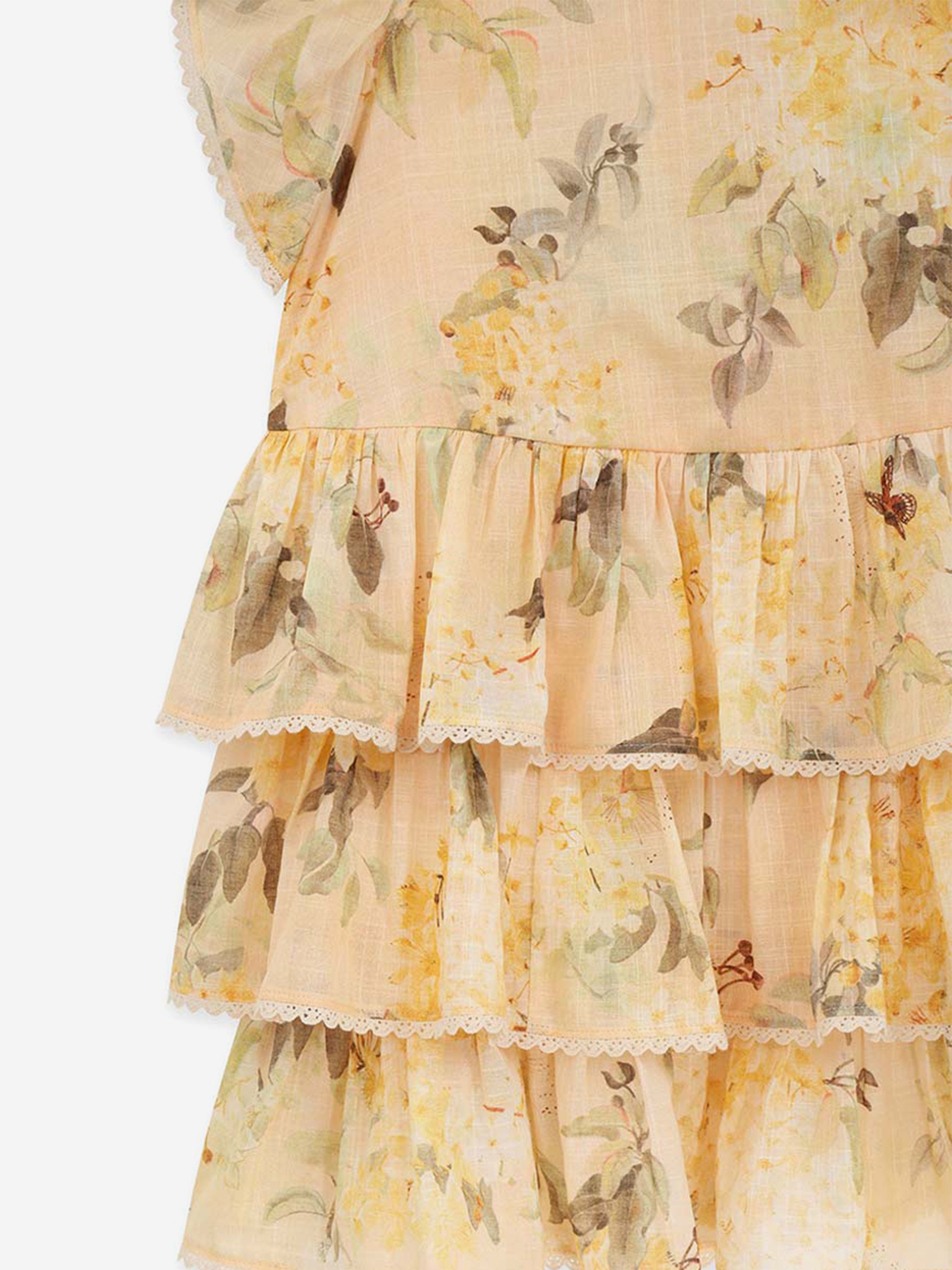 zimmermann yellow floral dress Zimmermann Girls Floral Tiered Dress Girls Kids 10 year Yellow Cotton By Childrensalon