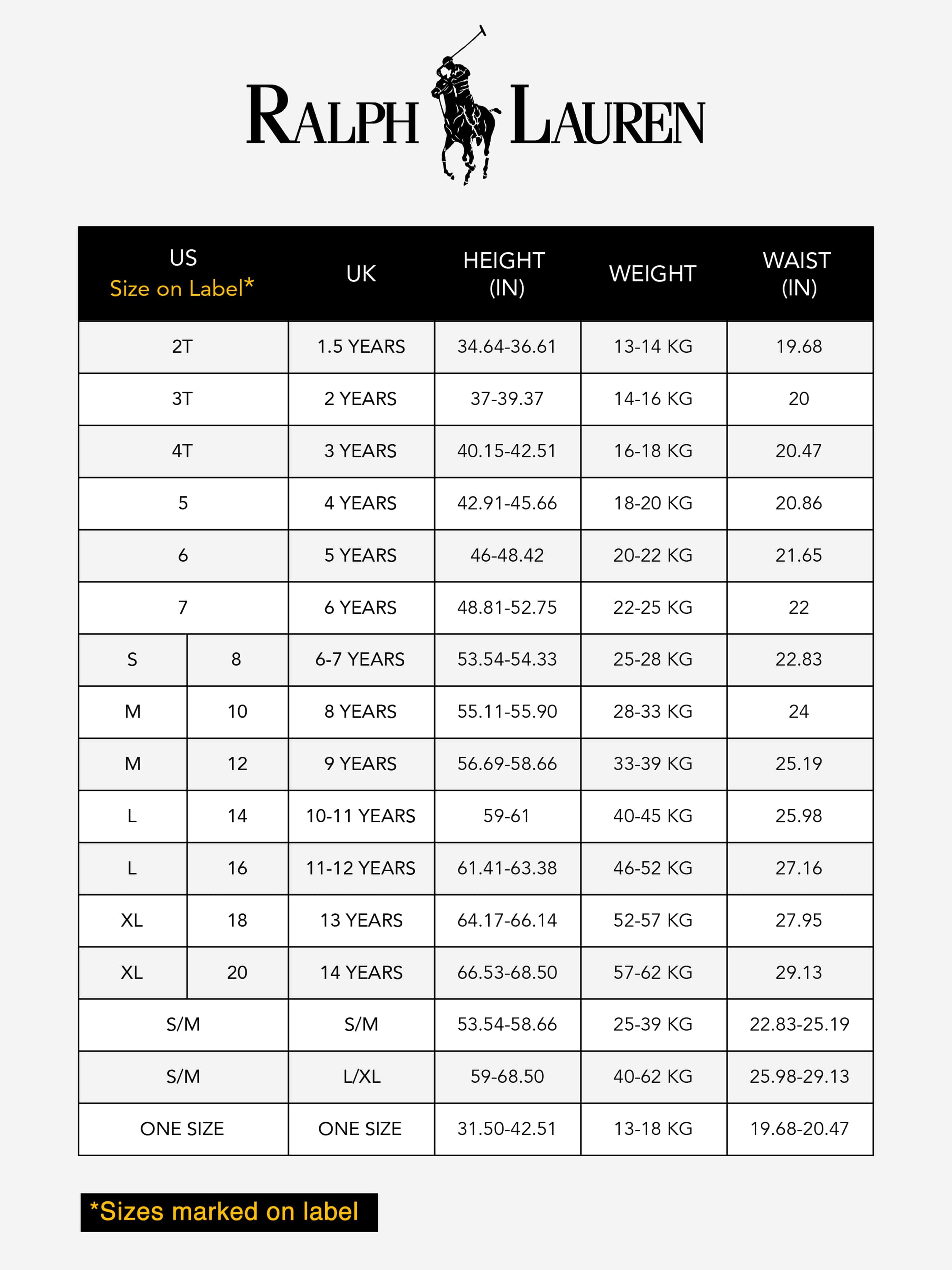 T Shirt Size Ralph Lauren Measurement Chart Dress Ralph Lauren