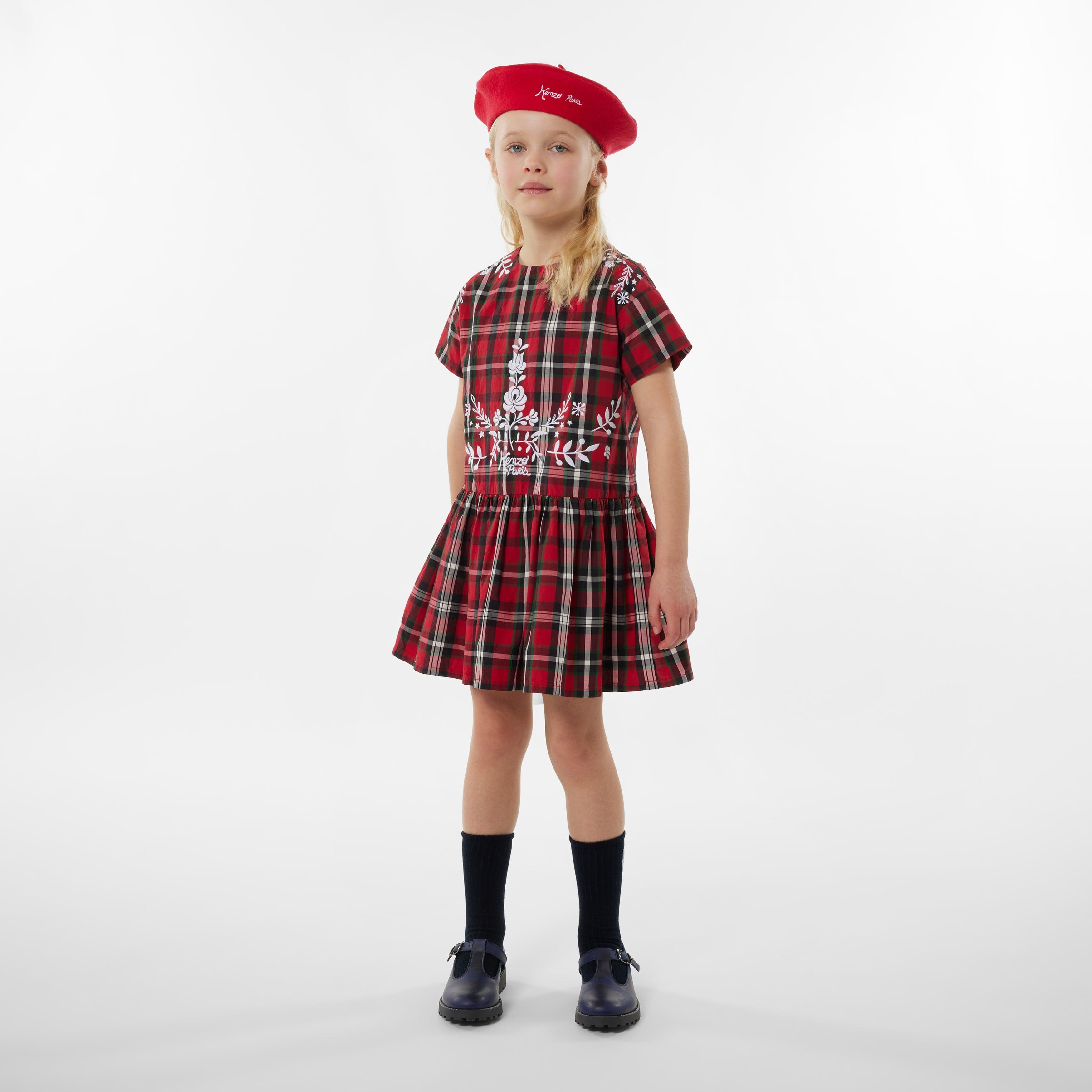 open lace back dress Kenzo Girls Checked Embroidered Dress in Red 10 Yrs