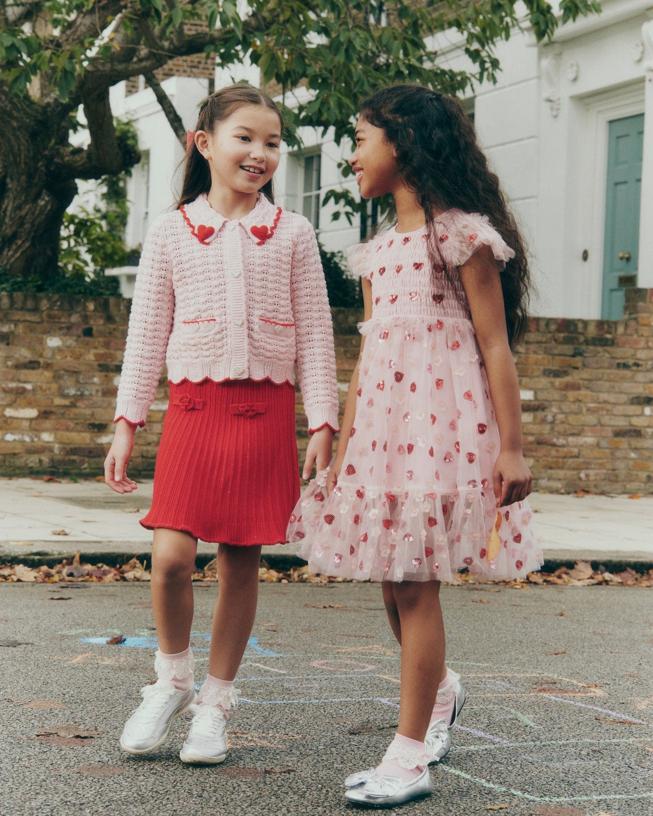 Self Portrait Girls Mesh Heart Sequin Dress in Pink | Childsplay Clothing Self Portrait Girls Mesh Heart Sequin Dress in Pink | Childsplay Clothing