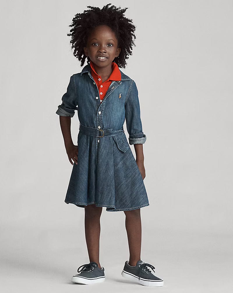 white christmas dresses Ralph Lauren Girls Denim Shirt Dress in Blue