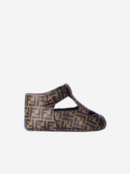 Fendi Kids Baby Leather FF Logo Sandals in Brown