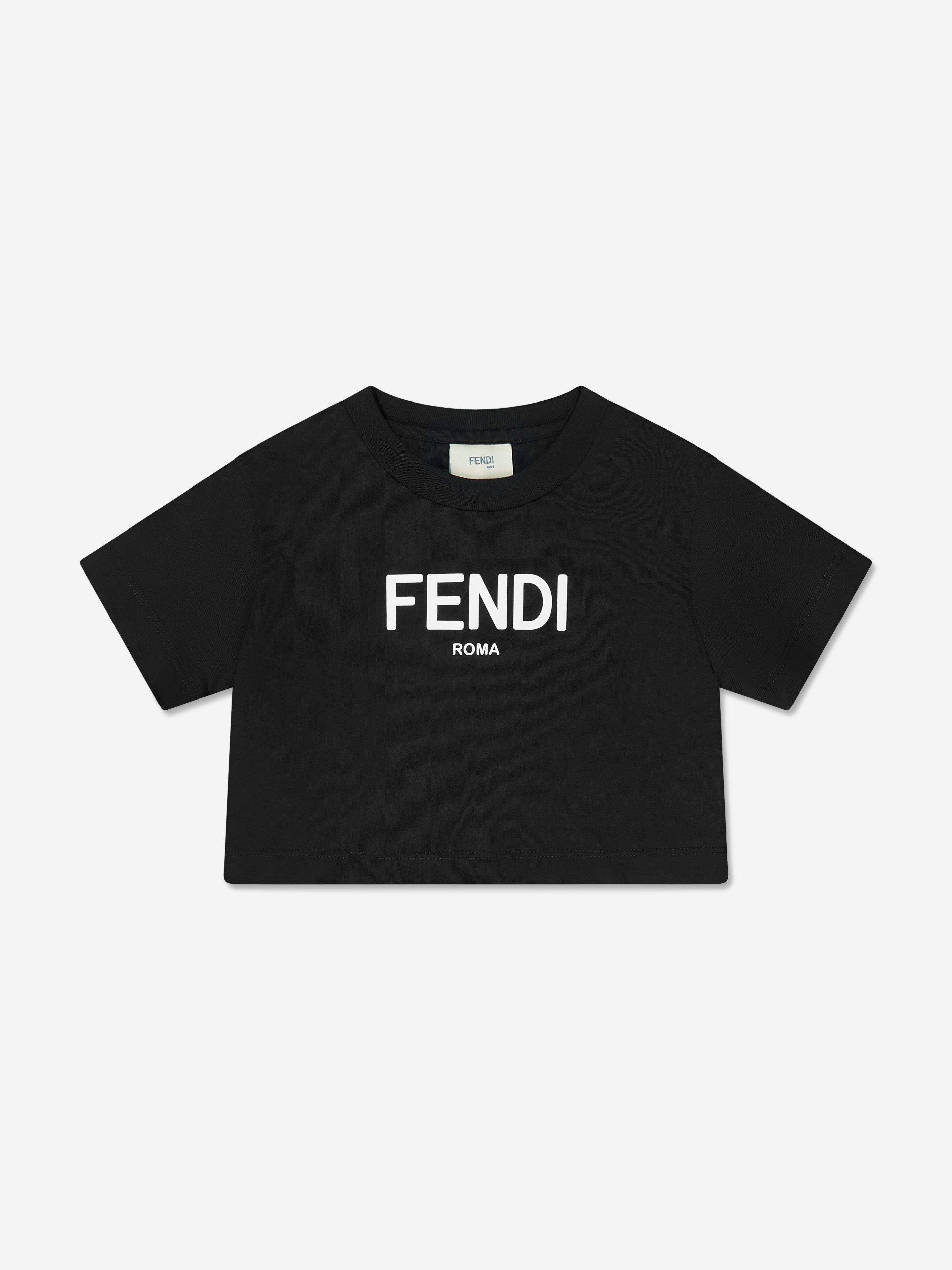 Fendi Kids Fendi Girls Cropped Logo T-Shirt in Black | Childsplay 
