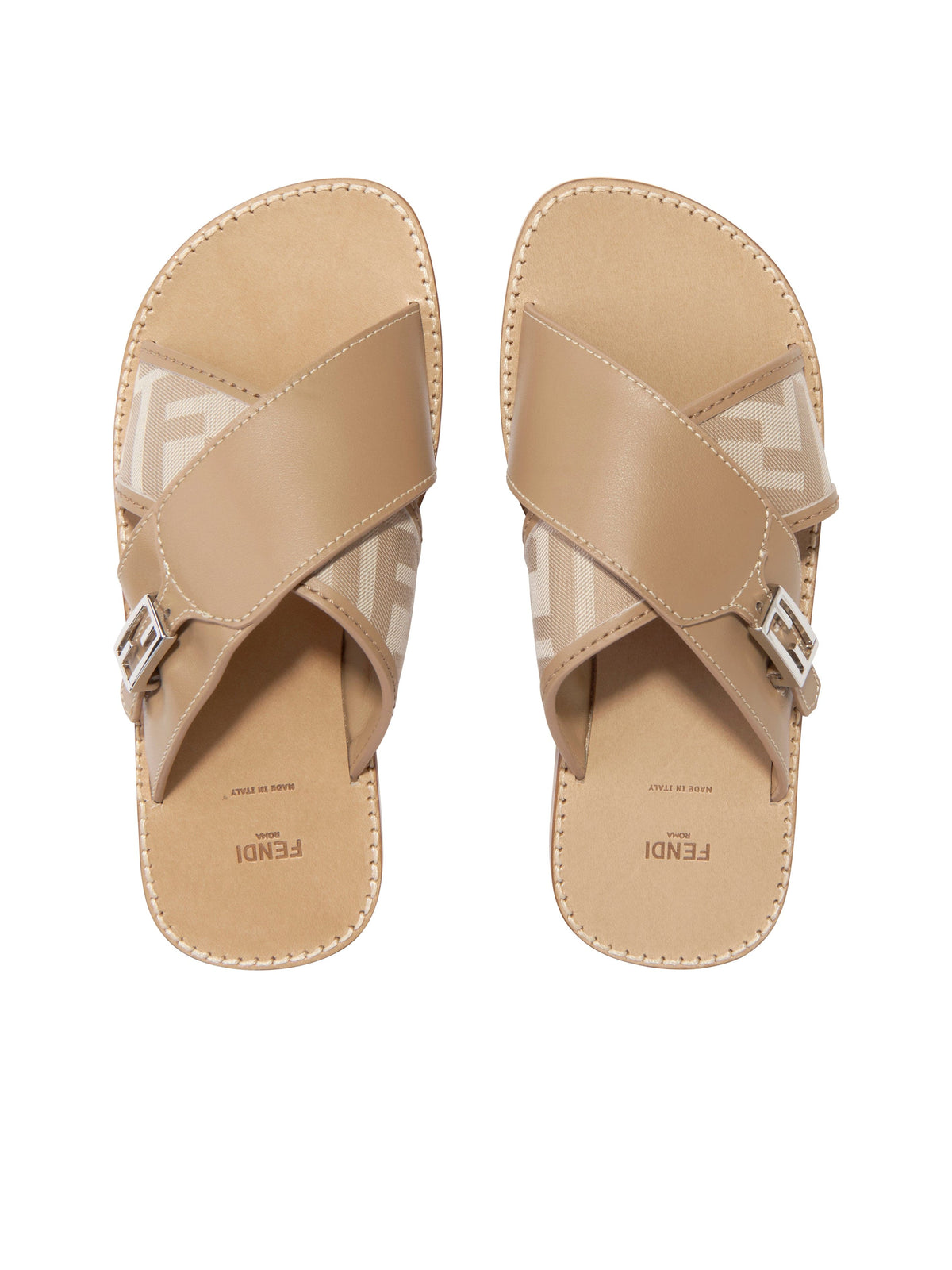 Fendi Girls Leather FF Logo Sandals in Beige | Childsplay Clothing