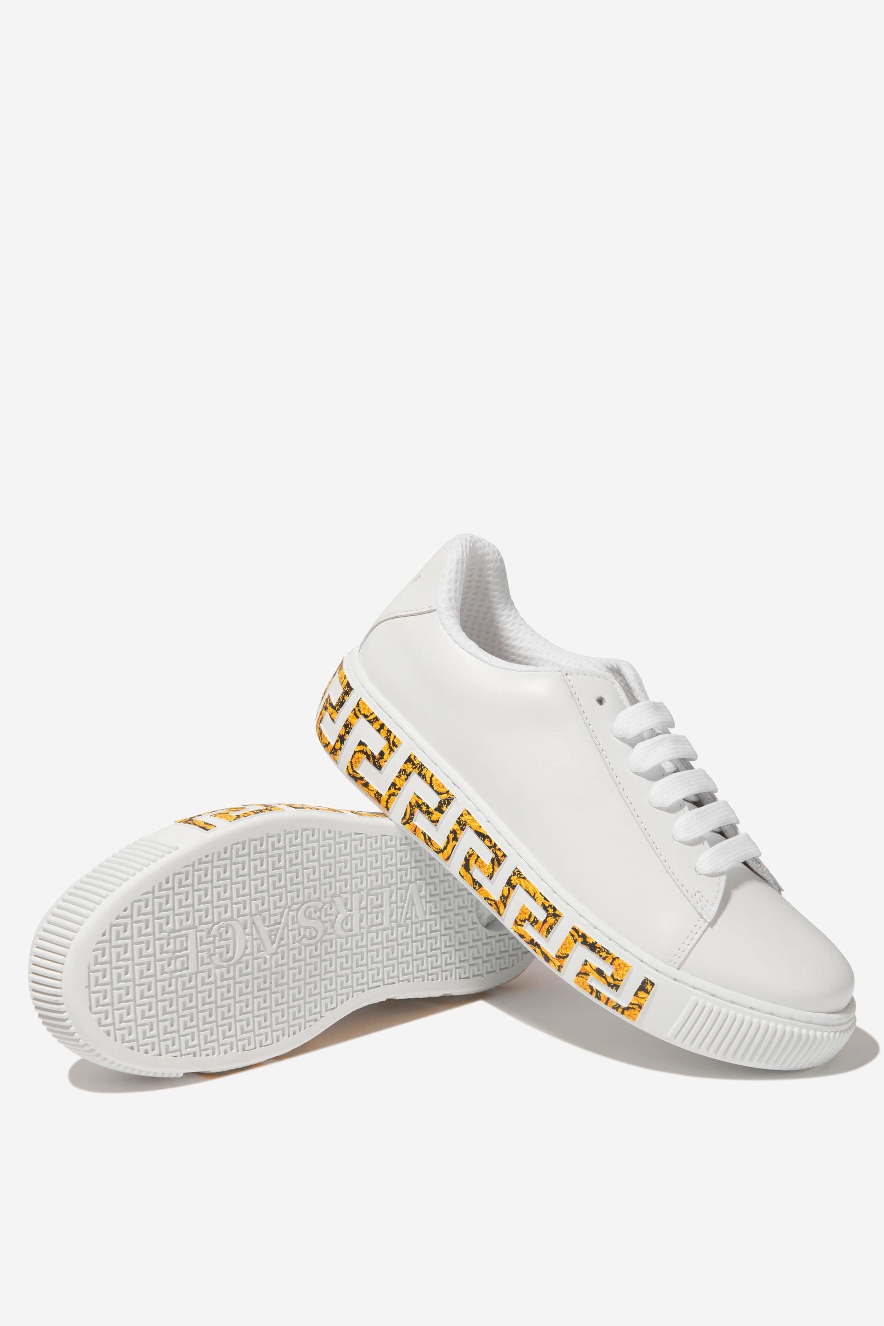 Versace Versace Kids Leather La Greca Trainers Childsplay Clothing